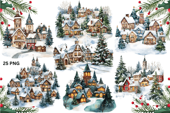 Download Christmas Village Watercolor Bundle - Premium Resources