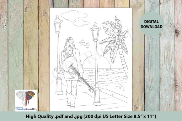 Download A Girl on Beach with Guitar - Beach Collection