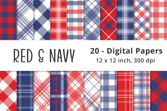 Download Navy Blue and Red Plaid Digital Patterns - Red Collection