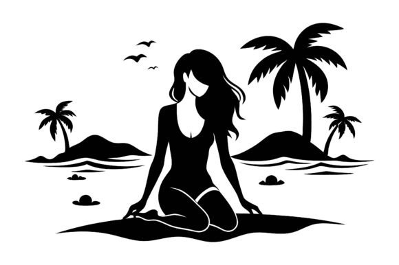 Download Relaxed Girl on Beach Silhouette. - Beach Collection