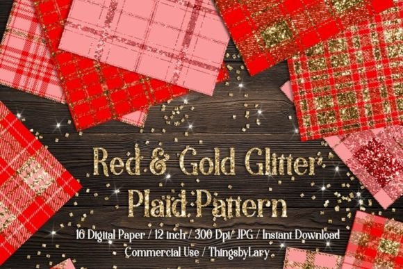 Download Luxury Gold Red Glitter Plaid Papers - Red Collection