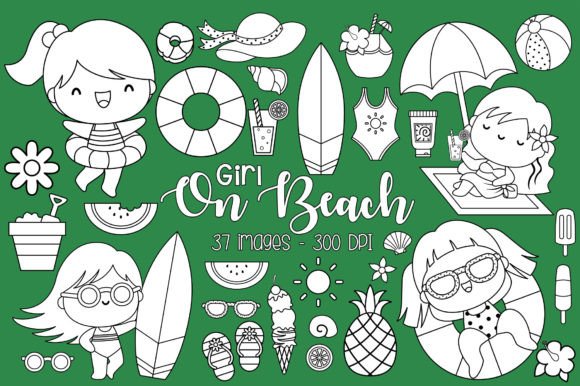 Download Girl on Beach Clipart Coloring - Beach Collection