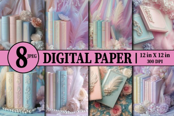 Download Pastel Colored Books Stack Digital Paper - Red Collection