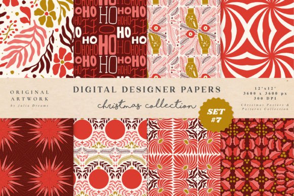 Download Christmas Red Digital Paper Set - Red Collection