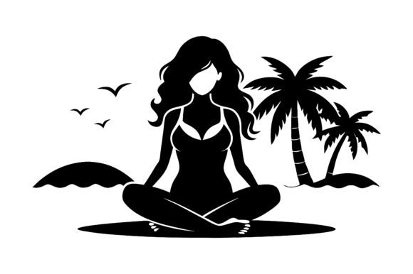 Download Relaxed Girl on Beach Silhouette. - Beach Collection