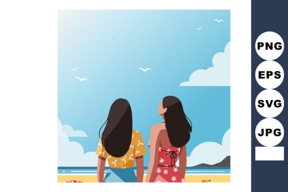 Download Two Women on Beach Looking at Sea with B - Beach Collection