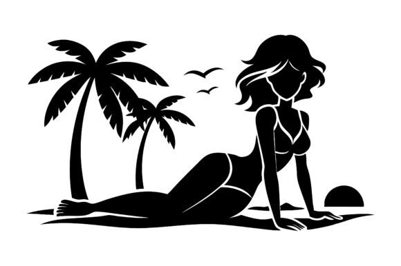 Download Relaxed Girl on Beach Silhouette. - Beach Collection