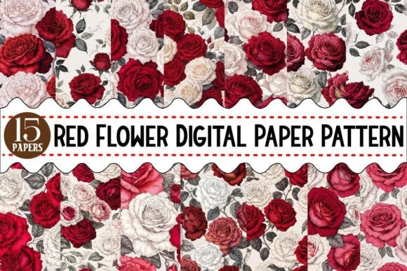 Download Red Flower Digital Paper Patteren Bundle - Red Collection
