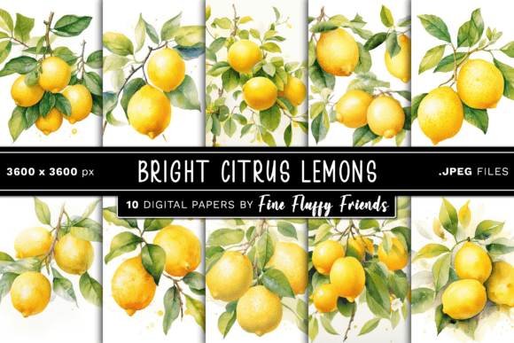 Download Citrus Lemons Digital Paper - Citrus lemon Collection