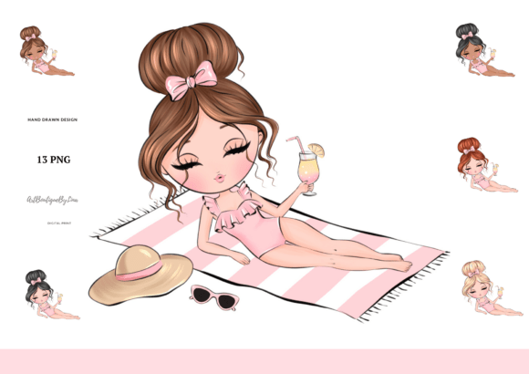 Download Chibi Summer Girl on Beach Towel Clipart - Beach Collection