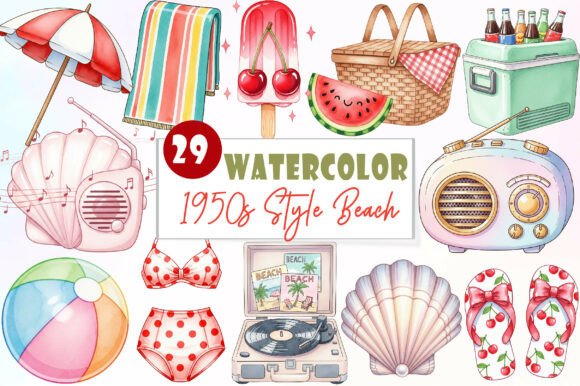 Download 1950s Style Beach Day Clipart - Beach Collection