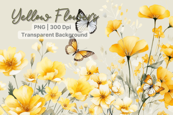 Download Yellow Flower Watercolor Butterfly - Fly Collection
