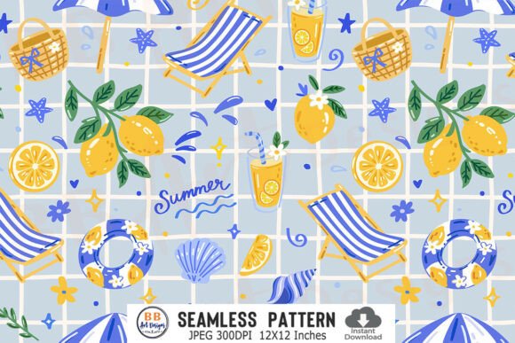 Download Italian Summer Beach Pattern Lemon Paper - Beach Collection