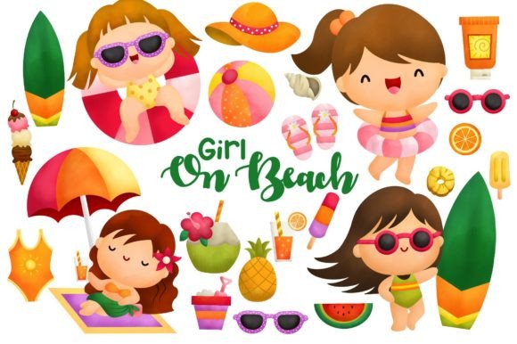 Download Watercolor Girl on Beach Clipart - Beach Collection